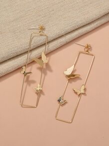 Nooxian Pendientes rectángulo con mariposa - Amarillo Oro - Ver 5