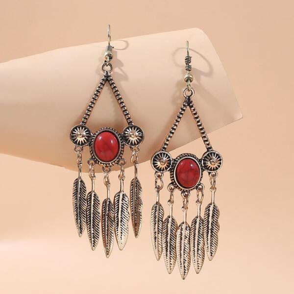 

Tassel Decor Drop Earrings, Red