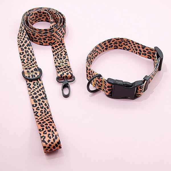 

1pc Leopard Dog Leash & 1pc Dog Collar, Multicolor