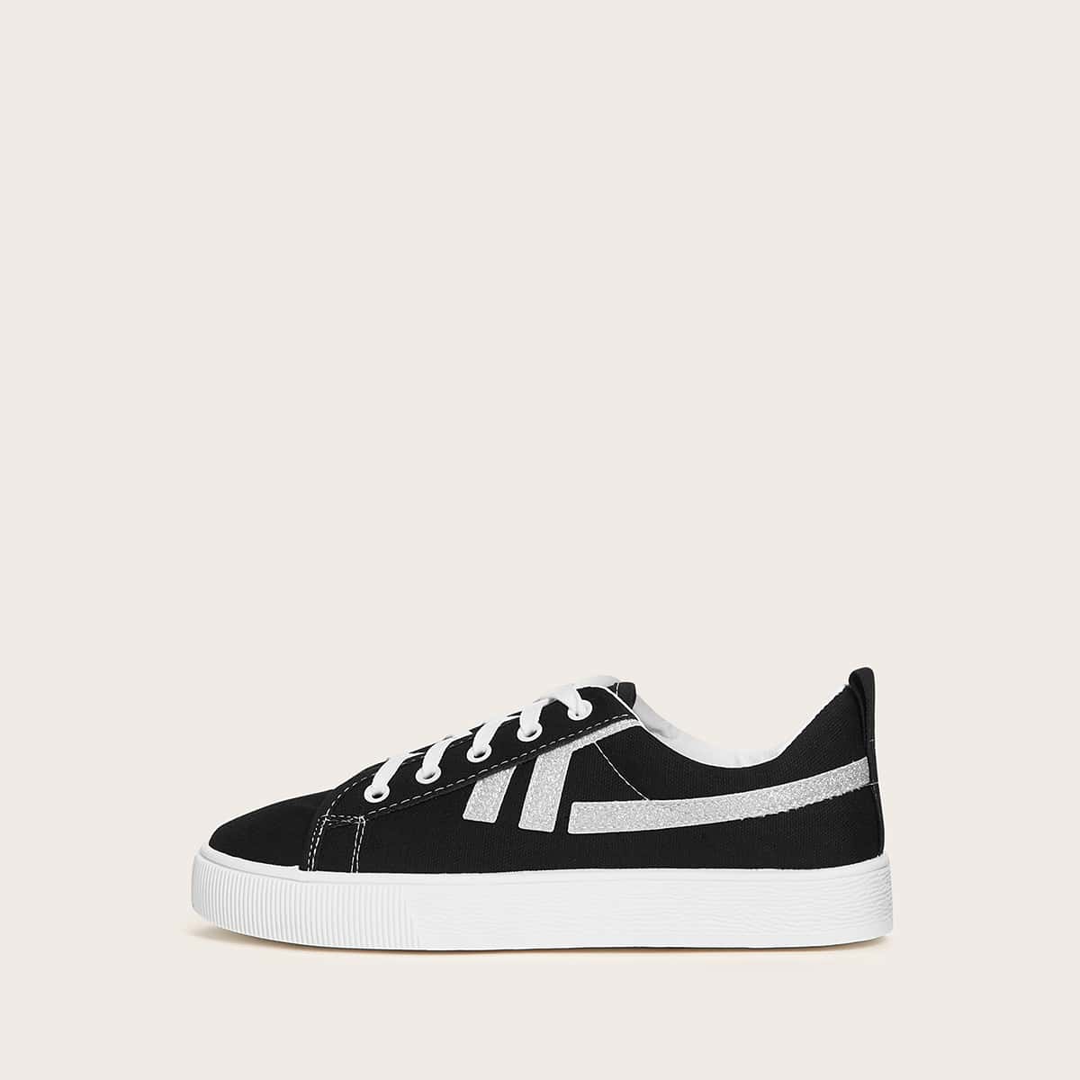 

Lace-up Front Canvas Sneakers, Black