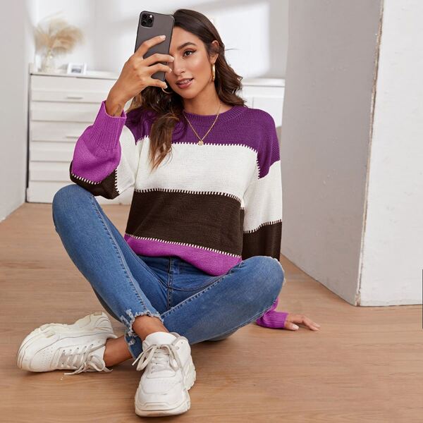 

Drop Shoulder Color Block Sweater, Multicolor