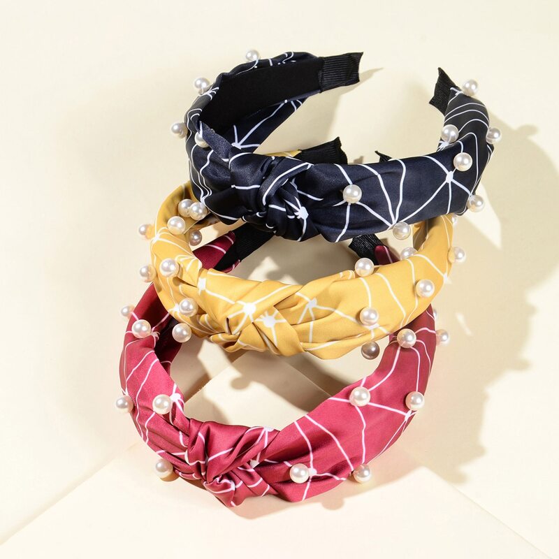 

3pcs Faux Pearl Decor Knot Hair Hoop, Multicolor