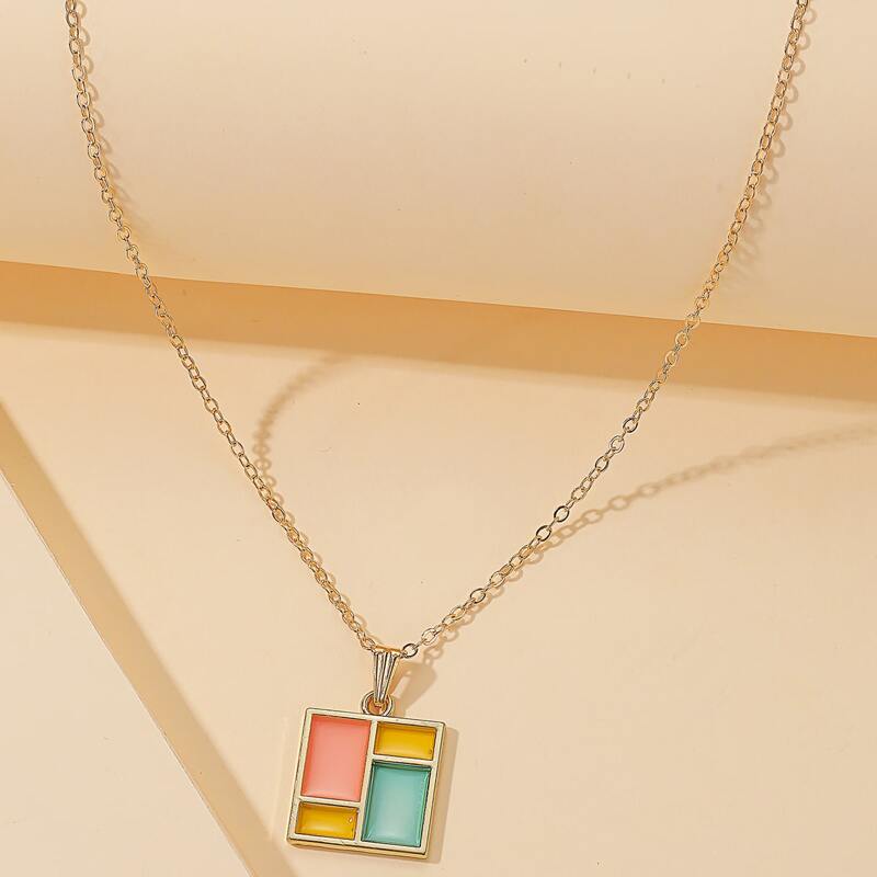 

Colorblock Square Pendant Necklace, Multicolor