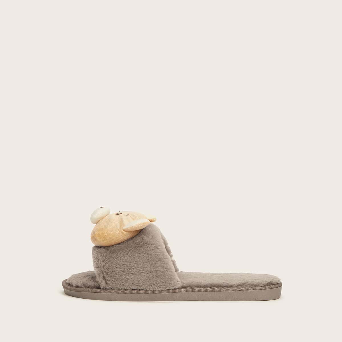 

Cartoon Bear Fluffy Slippers, Coffee brown
