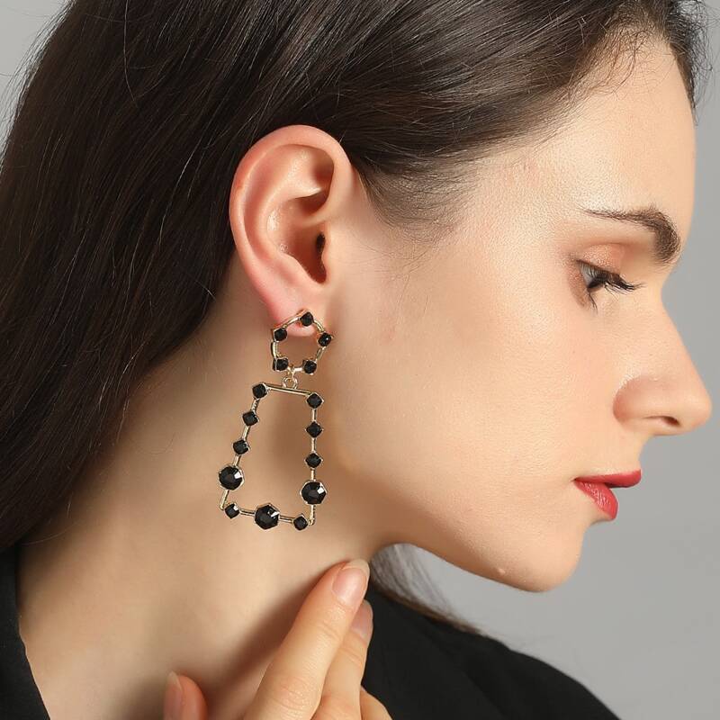 

Rhinestone Geo Drop Earrings, Black