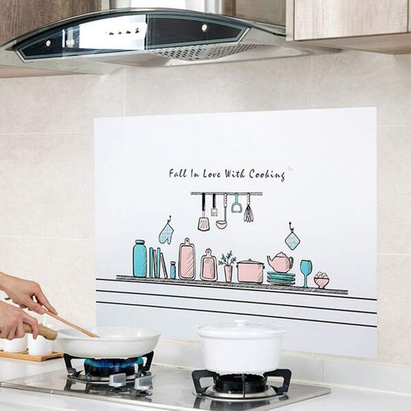 

Kitchenware Print Oil-proof Wall Sticker, White
