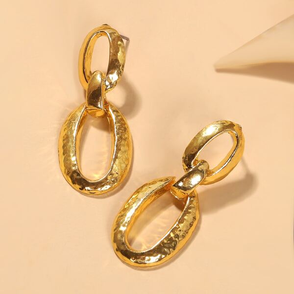 

Textured Link Drop Earrings, Gold