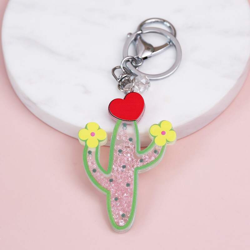 

Rhinestone Decor Cactus Keychain, Multicolor