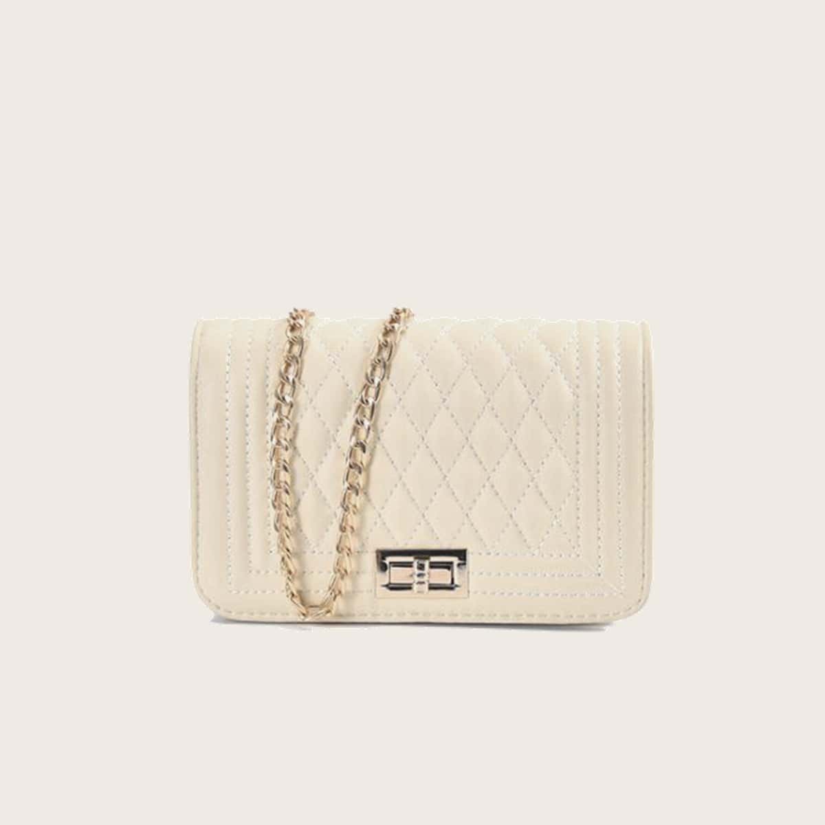 

Quilted Chain Crossbody Bag, Beige