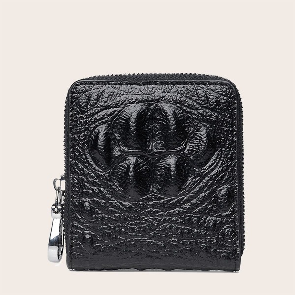 

Croc Embossed Zip Around Purse, Black