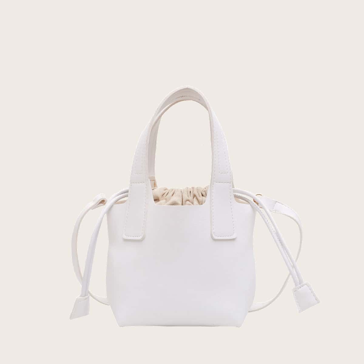 

Solid Drawstring Satchel Bag, White