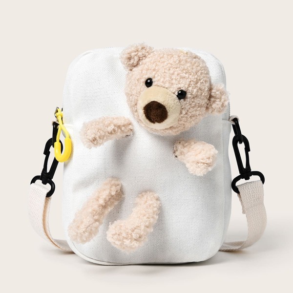 

Girls Bear Decor Crossbody Bag, White