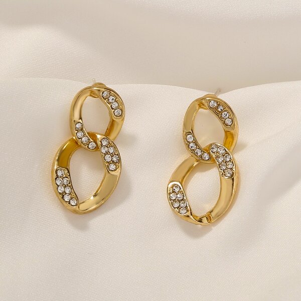 

Rhinestone Decor Chain Link Earrings, Gold