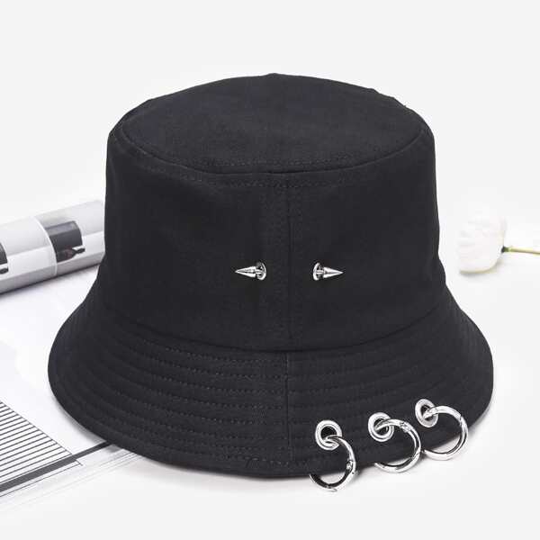 

Men Metal Ring Decor Bucket Hat, Black