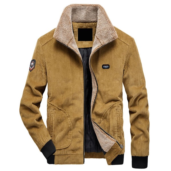 

Men Letter Patched Sherpa Lined Corduroy Jacket, Mustard yellow