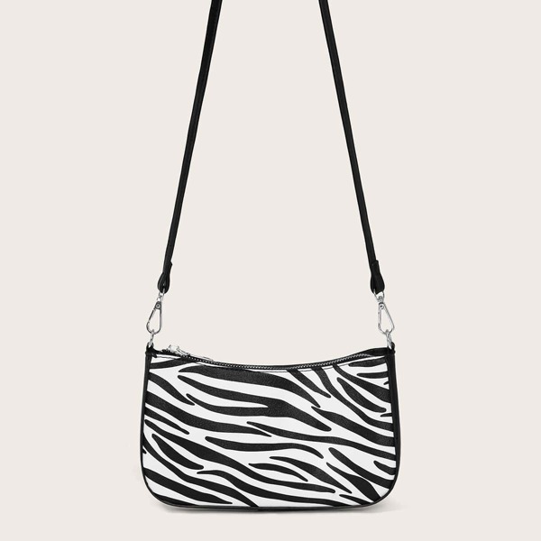 

Zebra Striped Crossbody Bag, Black and white