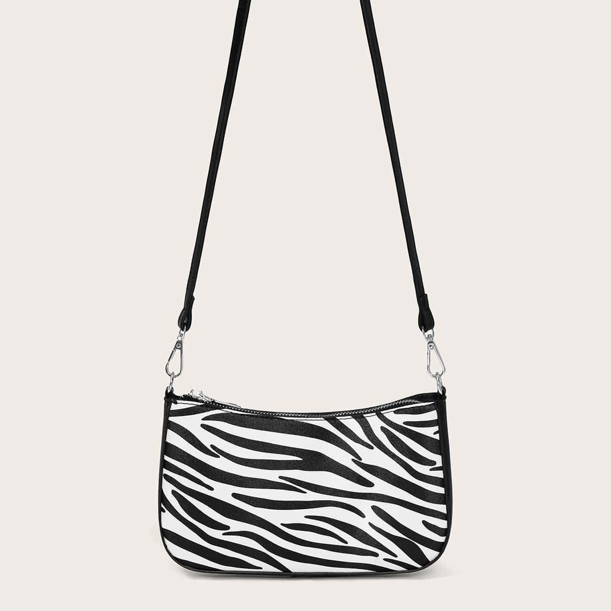 

Zebra Striped Crossbody Bag, Black and white