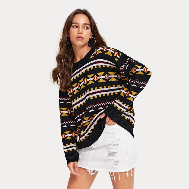 

Geo Pattern Knit Sweater, Multicolor