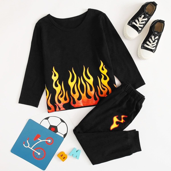 

Toddler Boys Fire Print Tee With Sweatpants, Black