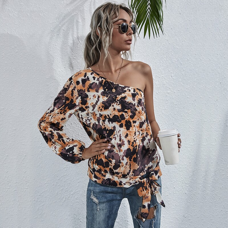 

Tie Dye Knot Front One Shoulder Blouse, Multicolor