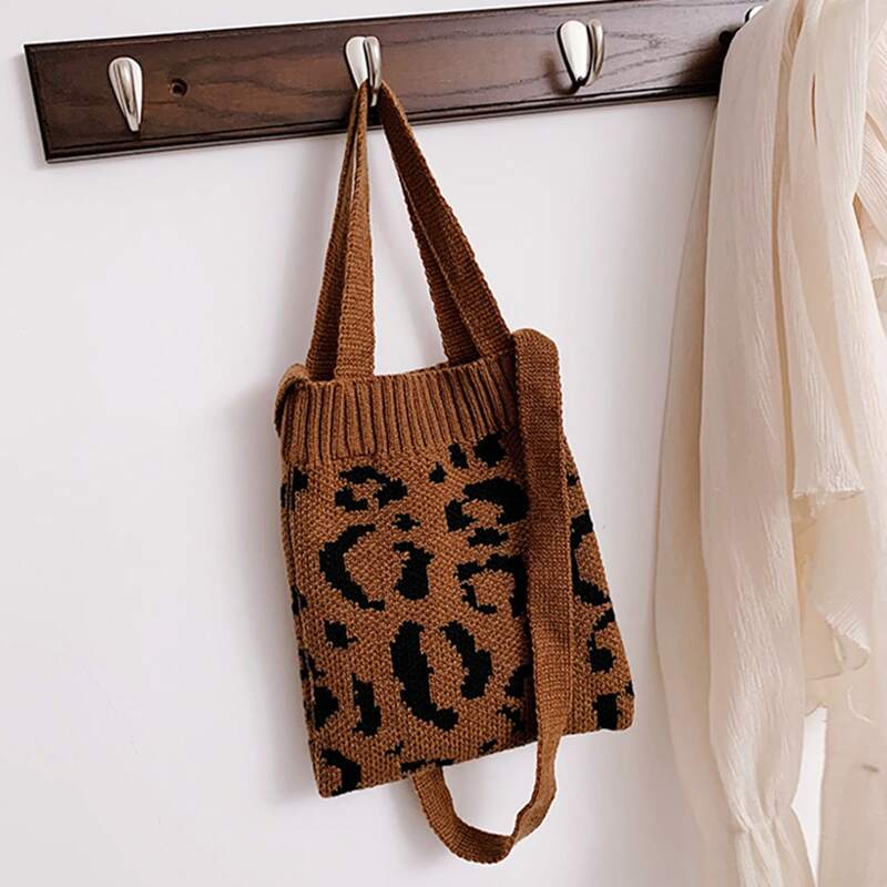 

Leopard Knit Shoulder Bag, Brown