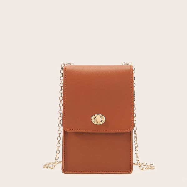 

Turn-Lock Flap Chain Crossbody Bag, Brown