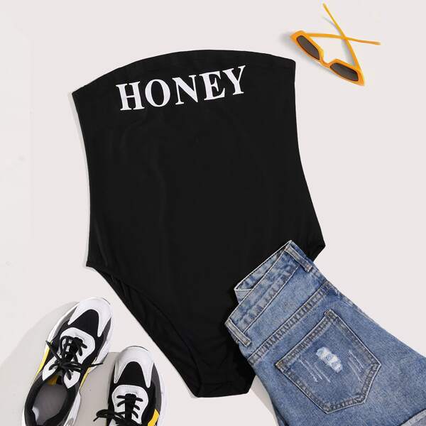 

Plus Letter Graphic Tube Bodysuit, Black