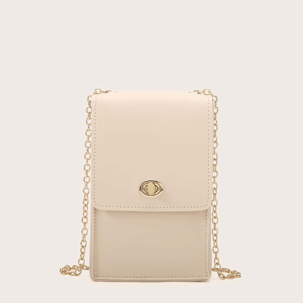 

Turn-Lock Flap Chain Crossbody Bag, Beige