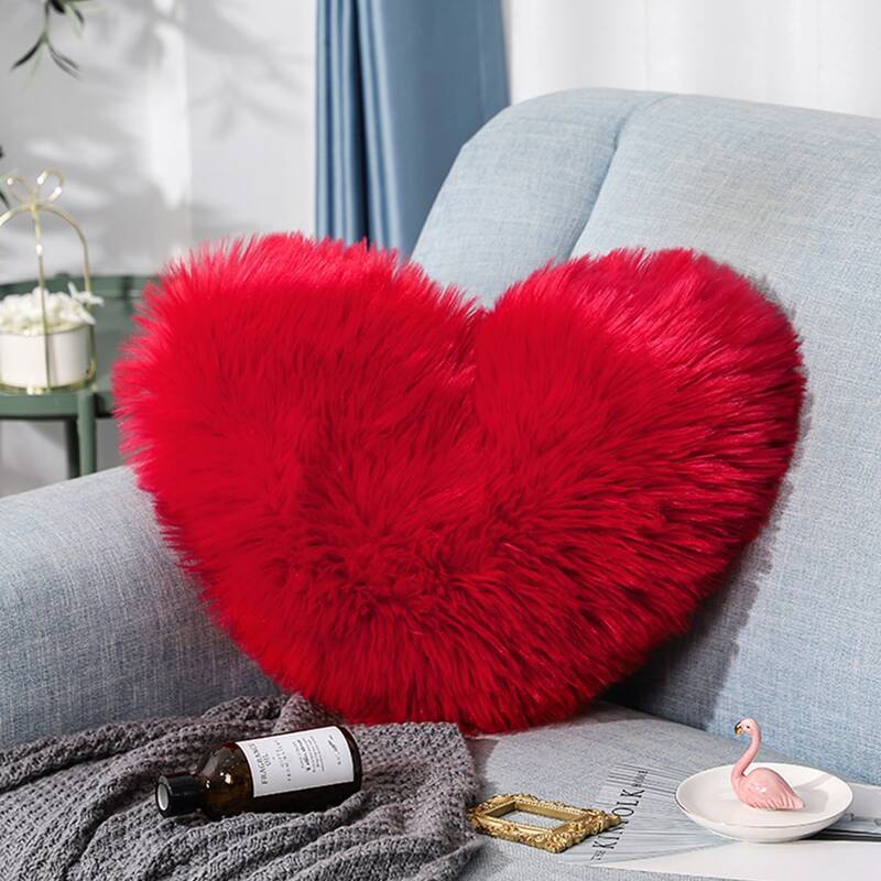 

Heart Shaped Plush Cushion Cover Without Filler, Red