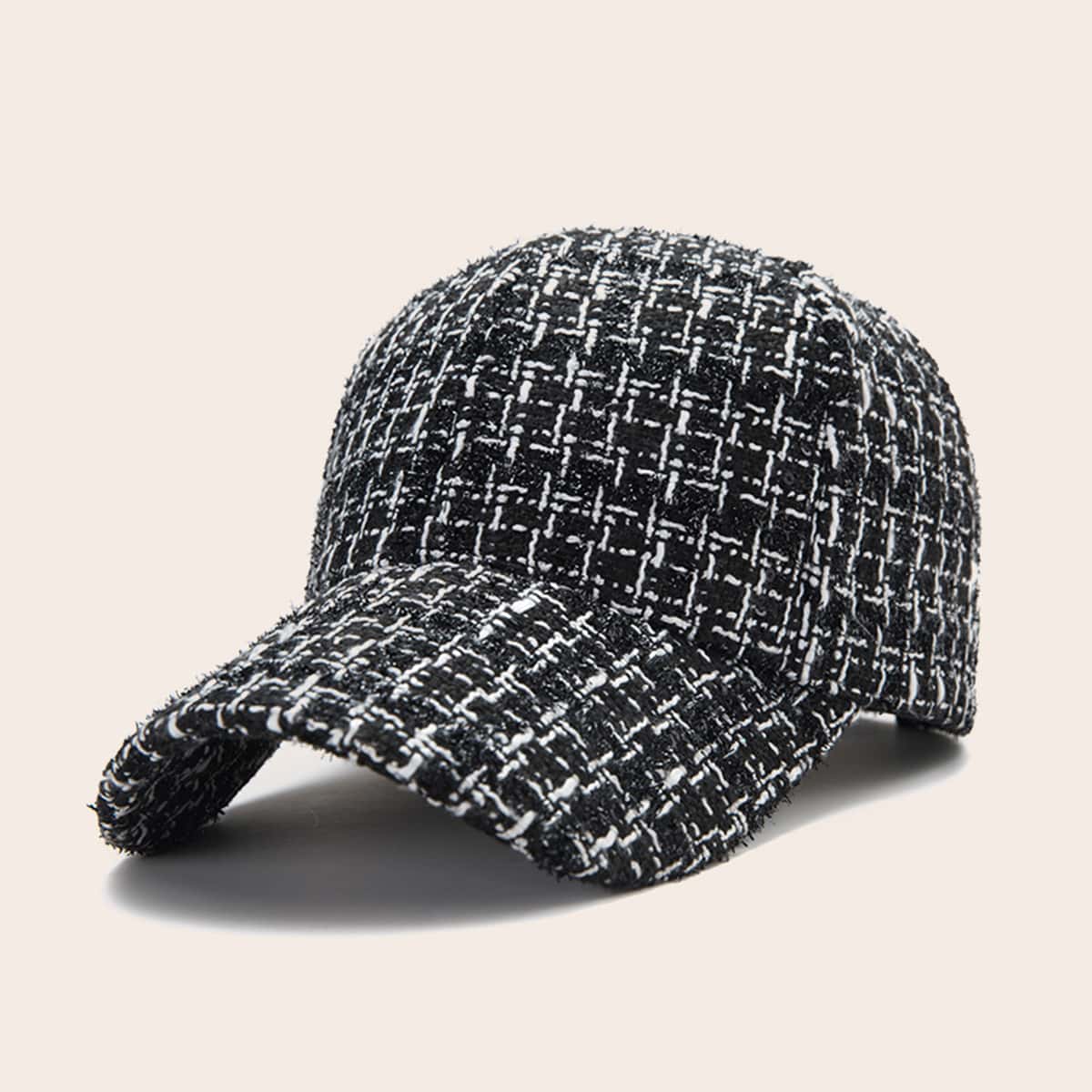 

Plaid Baseball Cap, Black and white