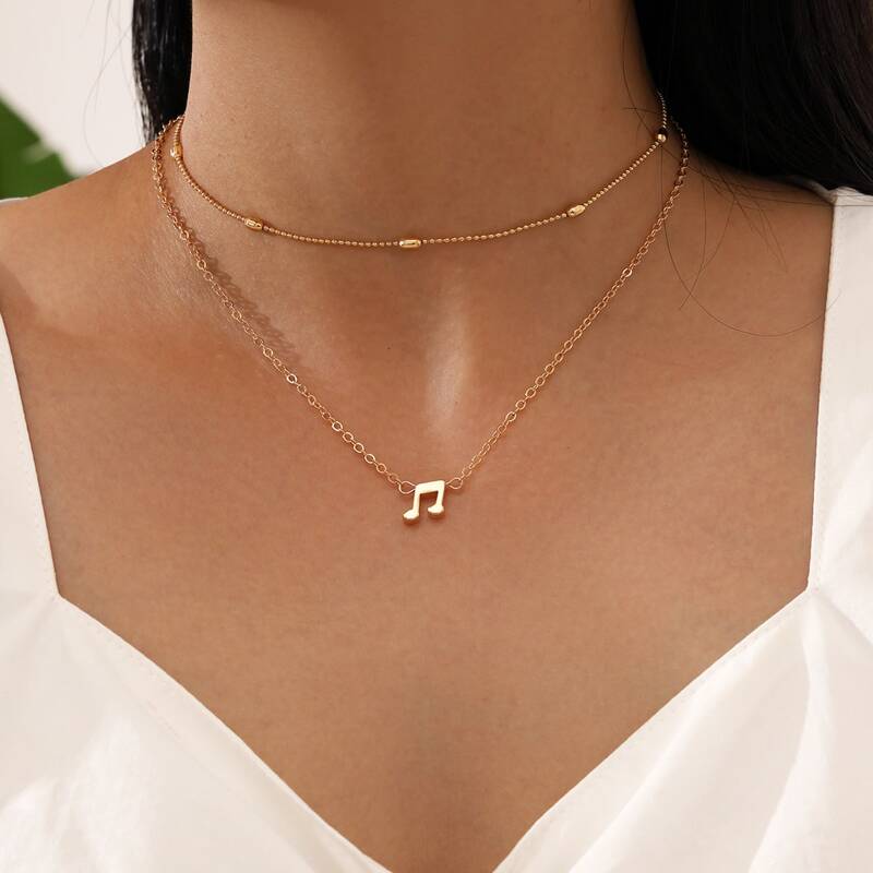 

2pcs Music Note Decor Chain Necklace, Gold
