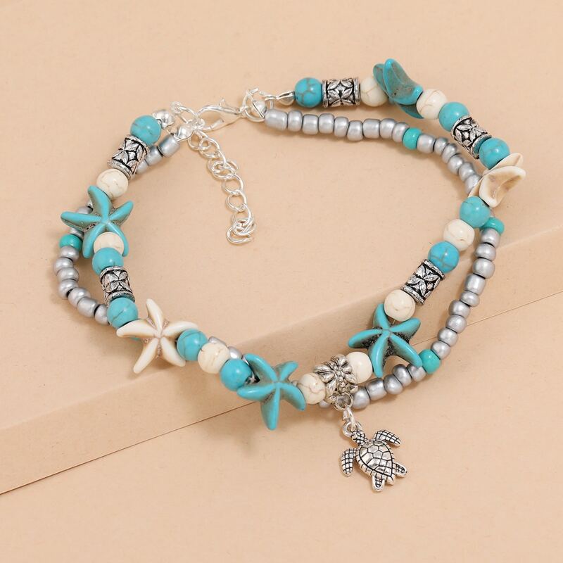 

Turtles & Starfish Decor Beaded Anklet, Multicolor