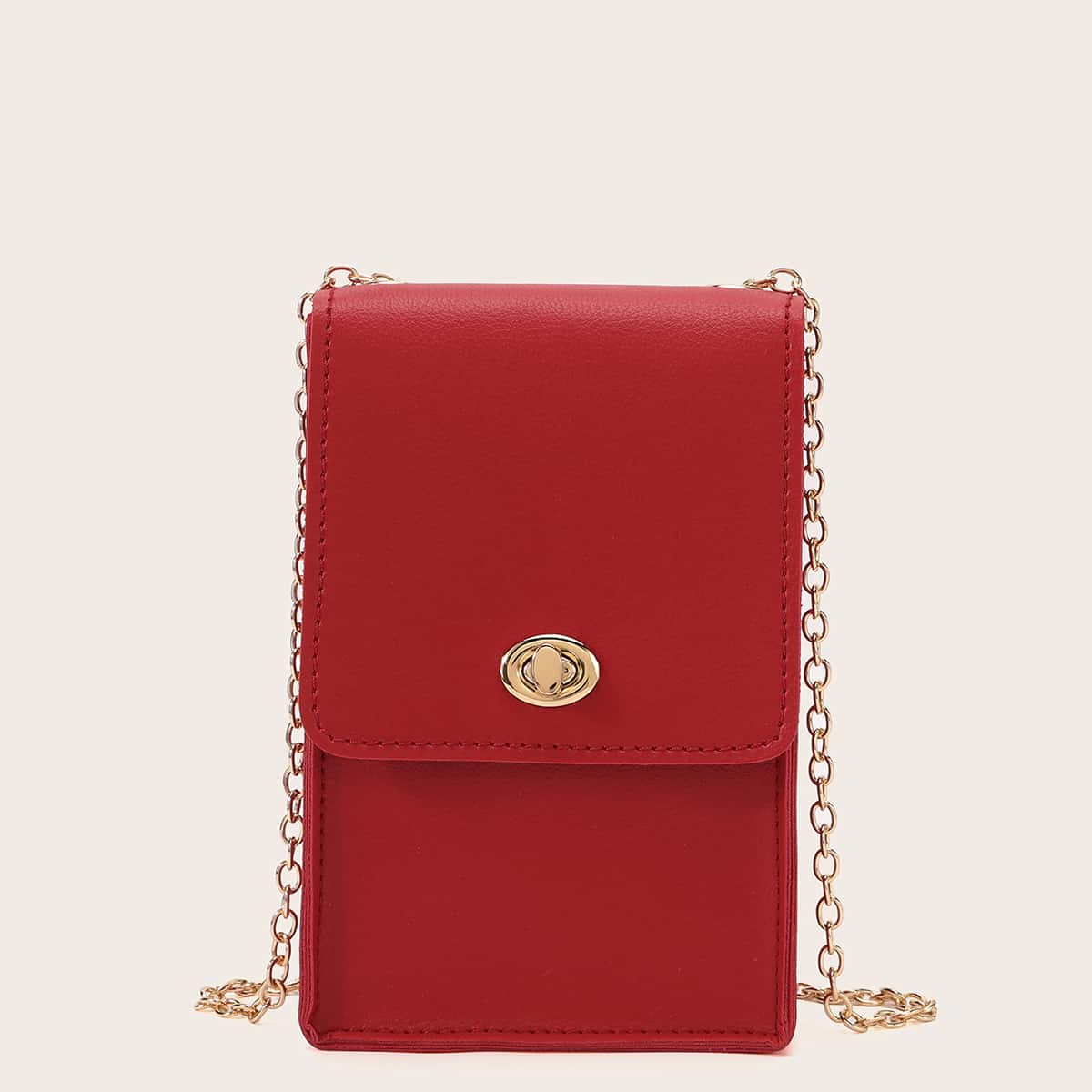

Turn-Lock Flap Chain Crossbody Bag, Red