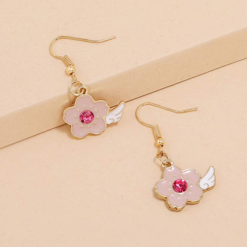 

Flower & Wing Decor Drop Earrings, Pink