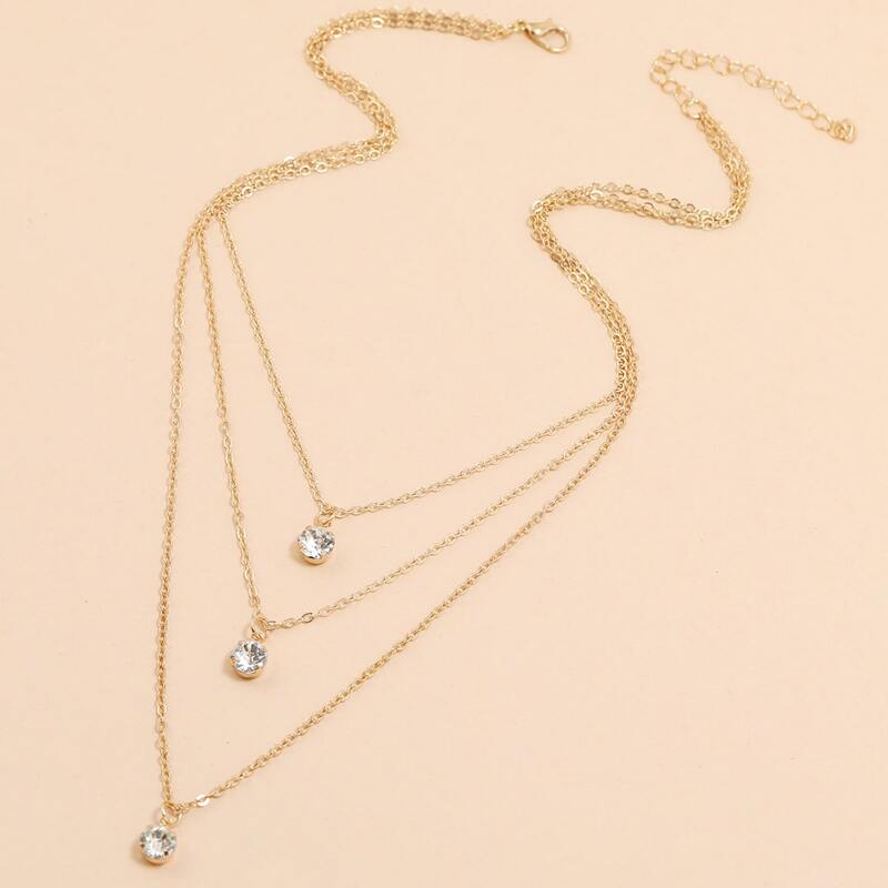 

Rhinestone Decor Layered Chain Necklace, Gold