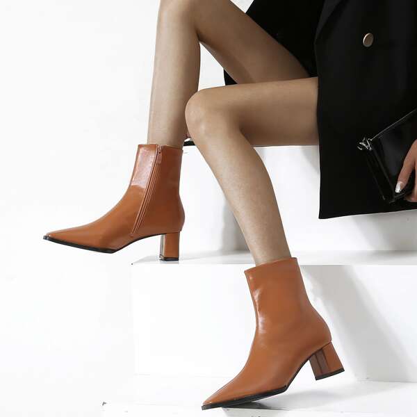 

Square Toe Chunky Heeled Ankle Boots, Brown