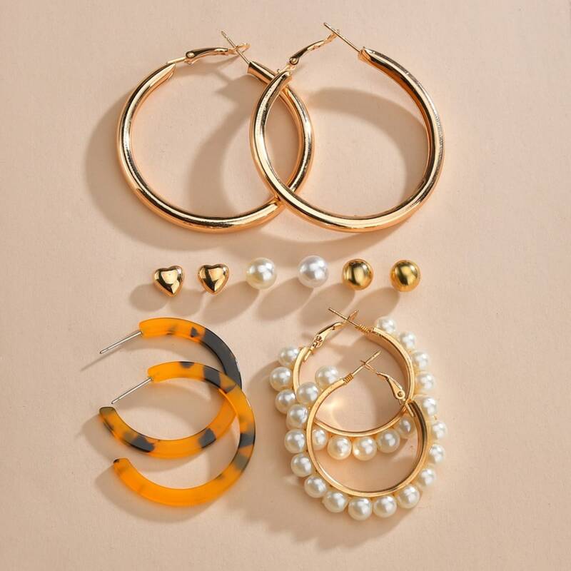 

6pairs Faux Pearl Decor Earrings, Multicolor