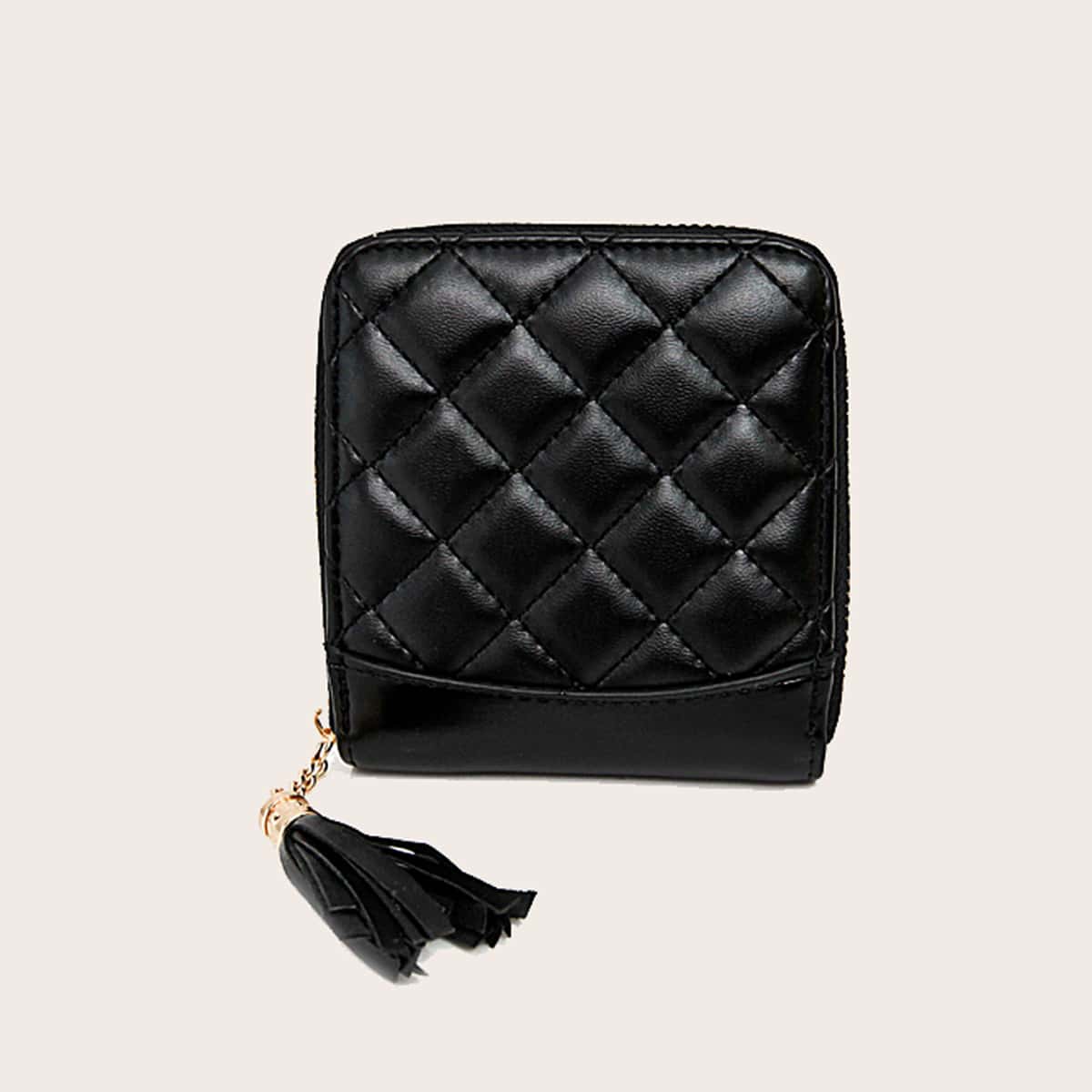 

Quilted Tassel Zip Purse, Black