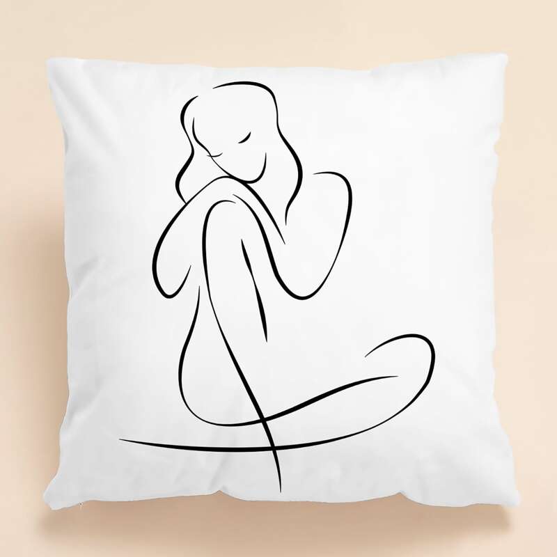 

Figure Graphic Cushion Cover Without Filler, White