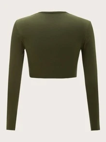 SHEIN BASICS Top crop algodón unicolor - Verde militar - Ver 7