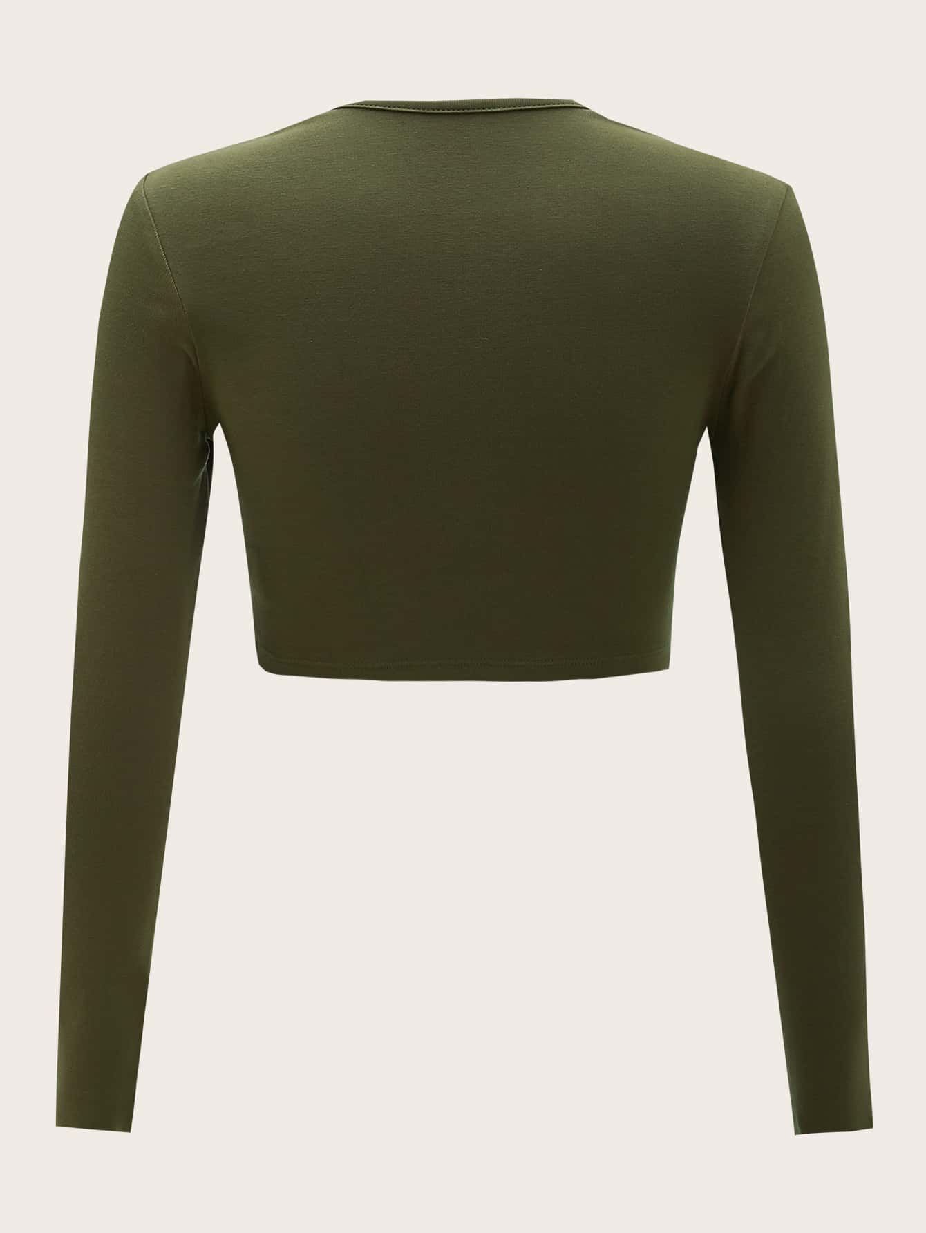 SHEIN BASICS 含棉素色短款上衣 - 軍綠色 - 查看 7