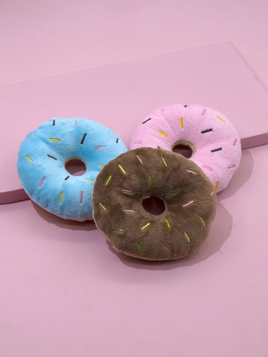 1pc Plush Random Color Donut Dog Toy To Reduce Boredom, Clean Teeth And