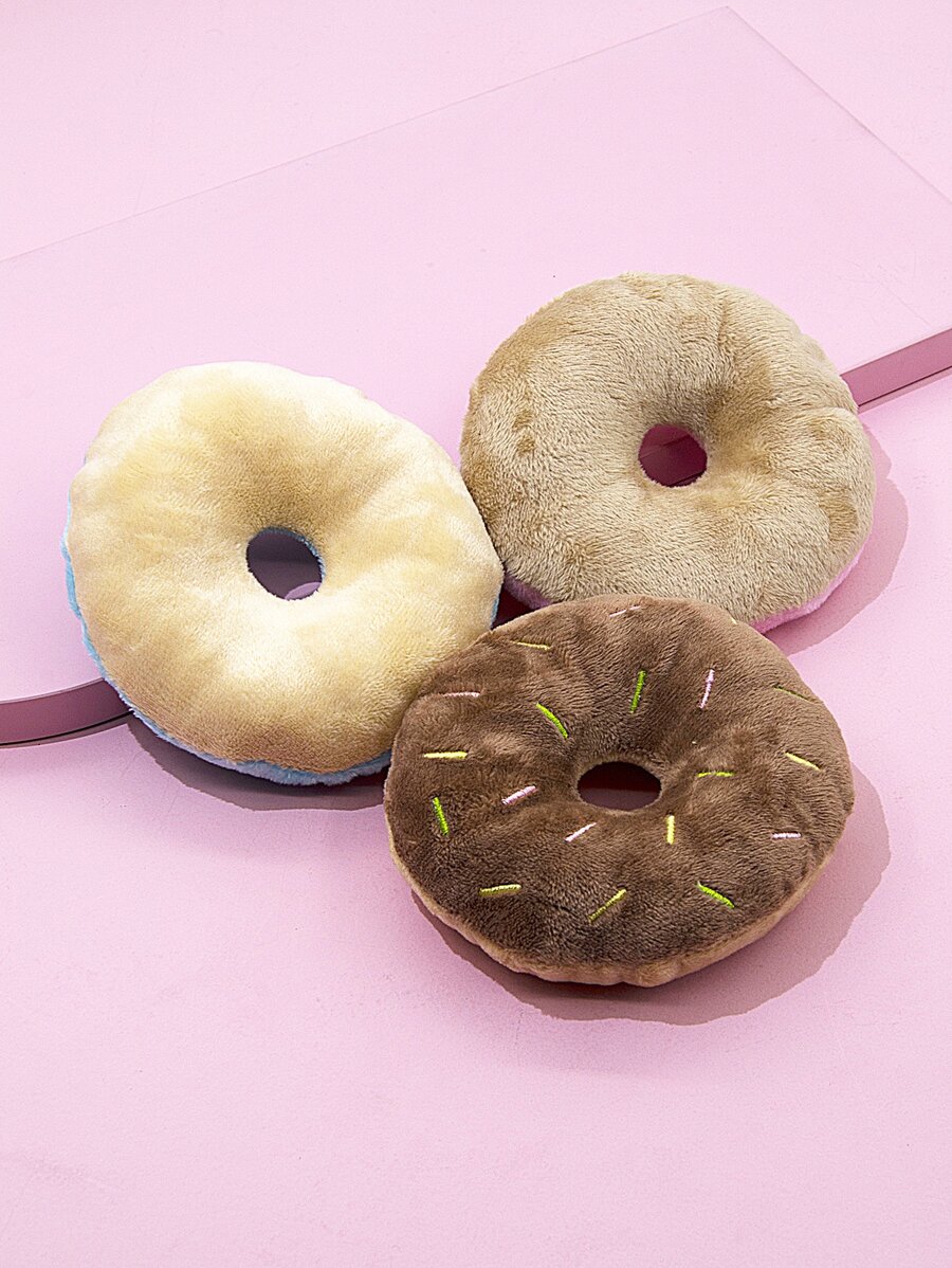 1pc Plush Random Color Donut Dog Toy To Reduce Boredom, Clean Teeth And