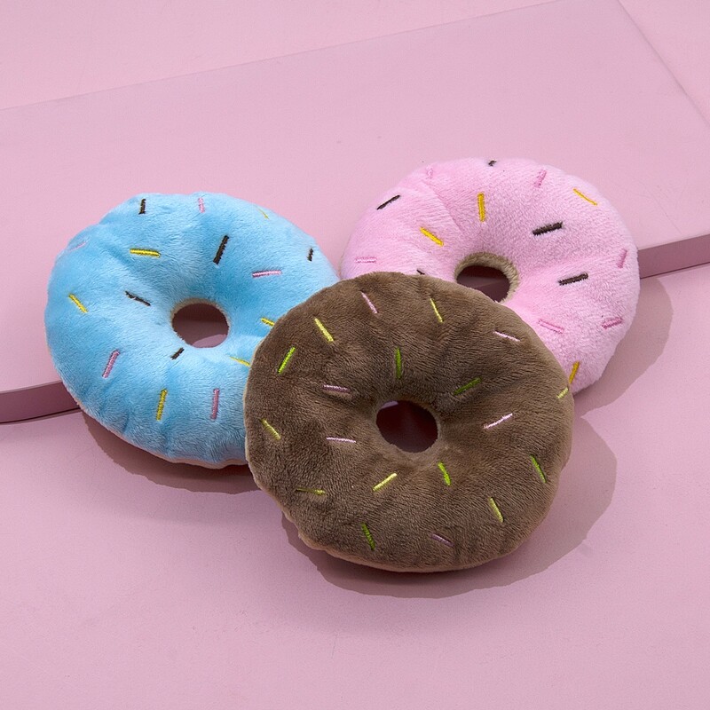 

1pc Plush Doughnut Squeaky Dog Toy, Multicolor