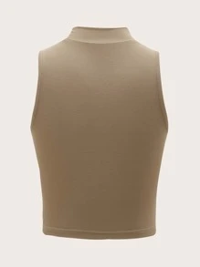 SHEIN BASICS Top corto tank unicolor de cuello alto - Camel - Ver 7