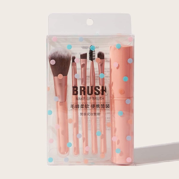 

5pcs Makeup Brush With Storage Box, Orange
