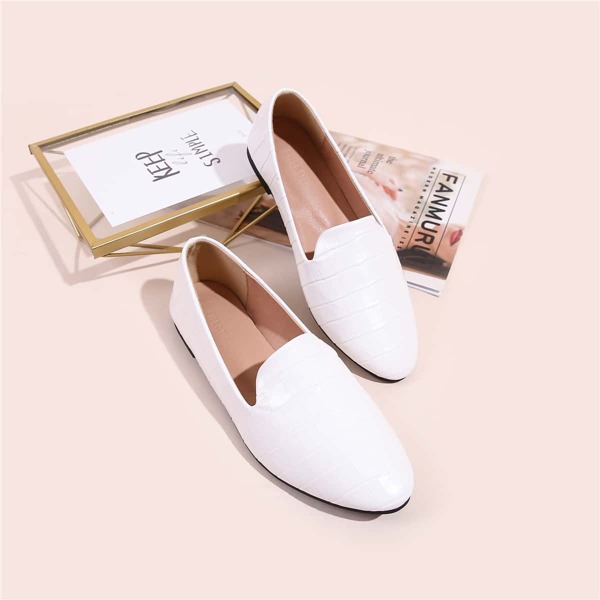 

Croc Embossed Flats, White