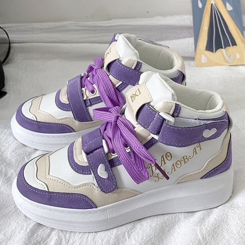

Velcro Decor Lace-up High Top Sneakers, Purple