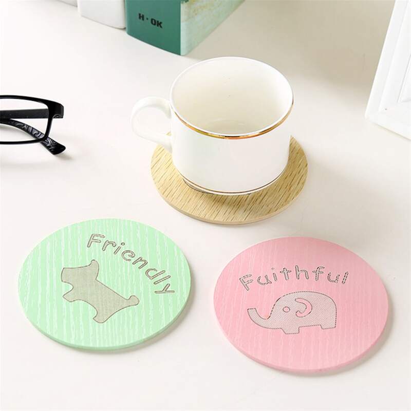

1pc Random Round Wooden Coaster, Multicolor