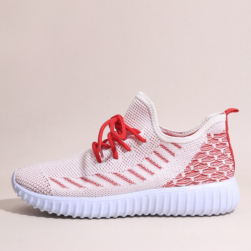 

Lace-up Front Knit Sneakers, Red and white
